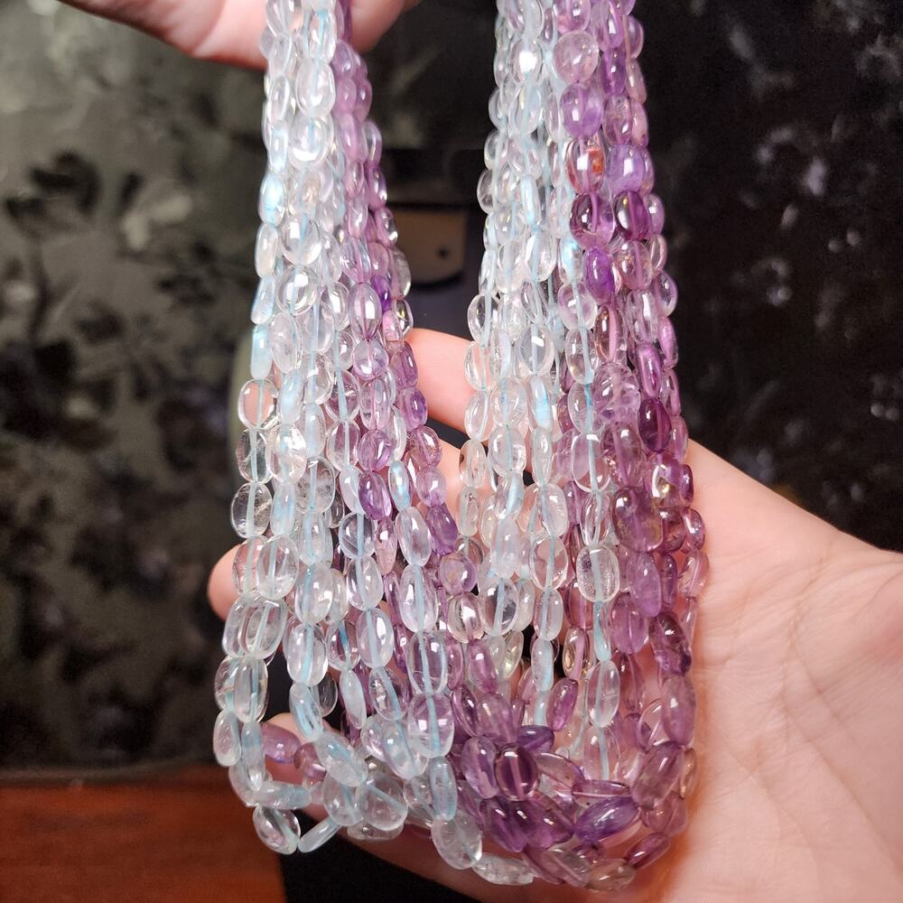 Vtg Amethyst Aquamarine Gemstone Necklace Purple Blue 14 Multistrand 16" - Picture 7 of 9
